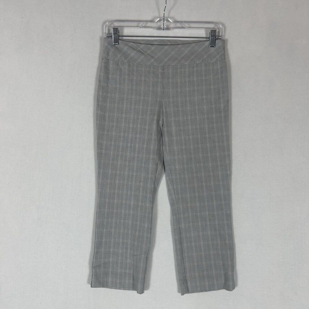 Van Heusen Stretch Extensible Pull On Capri Pants Womens 2 Plaid Mid Rise Work